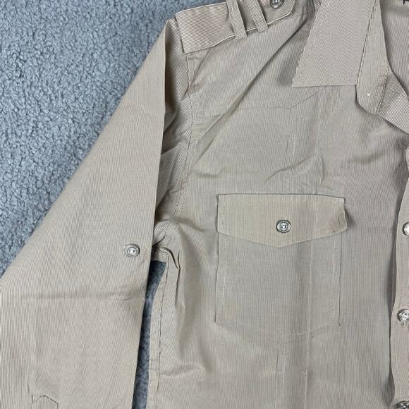 Monticello Collection Men's Large Beige Striped Long Sleeve Button Up Shirt - Picture 3 of 12